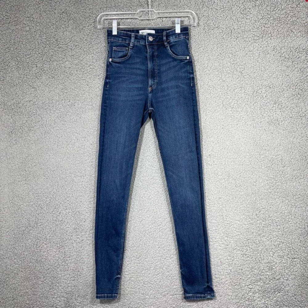 Zara Jeans Womens 2 Blue Pants Straight Denim 23x27 Denim 5 Pocket Preppy Ladies